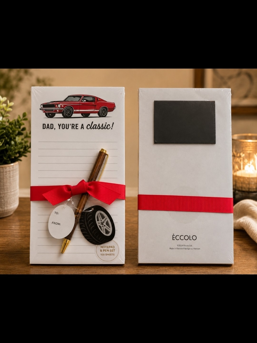Eccolo Red and White "Dad, You're a Classic" Car Notepad & Pen Gift Set